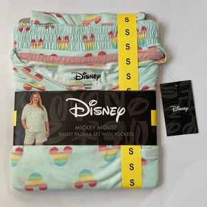 Disney Women’s Mickey Mouse Rainbow Teal Shorts Pajama Set